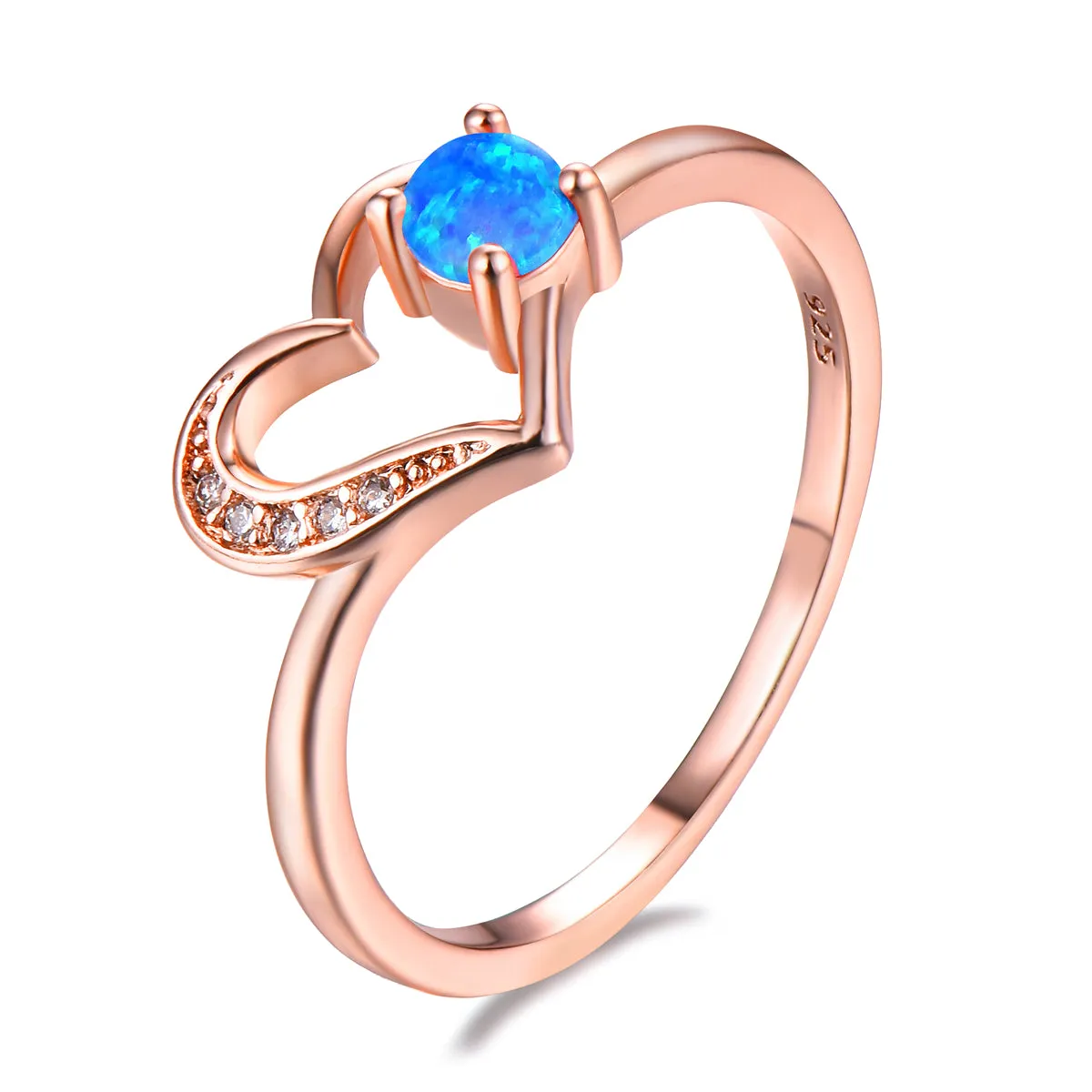 Blue Opal & 18K Rose Gold-Plated Open Heart Ring