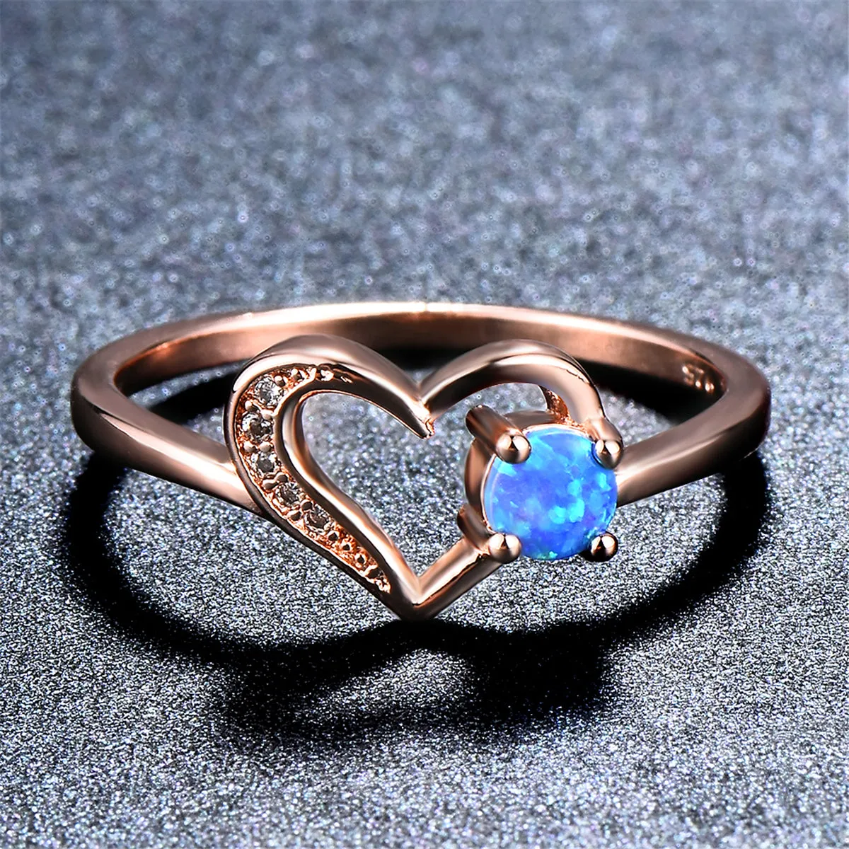 Blue Opal & 18K Rose Gold-Plated Open Heart Ring