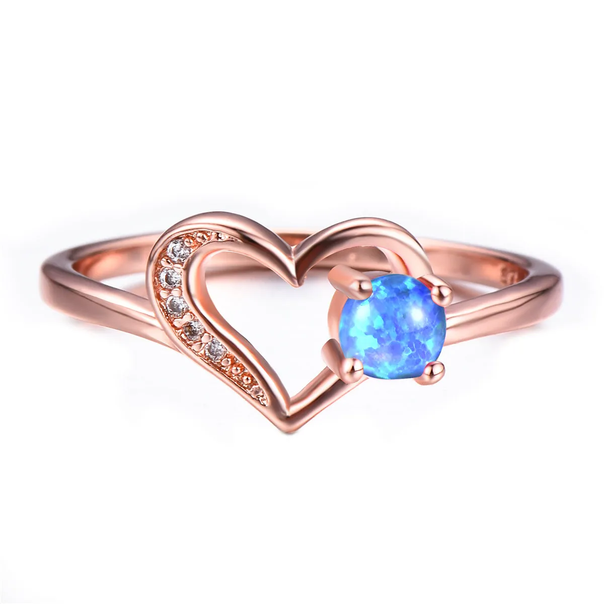 Blue Opal & 18K Rose Gold-Plated Open Heart Ring