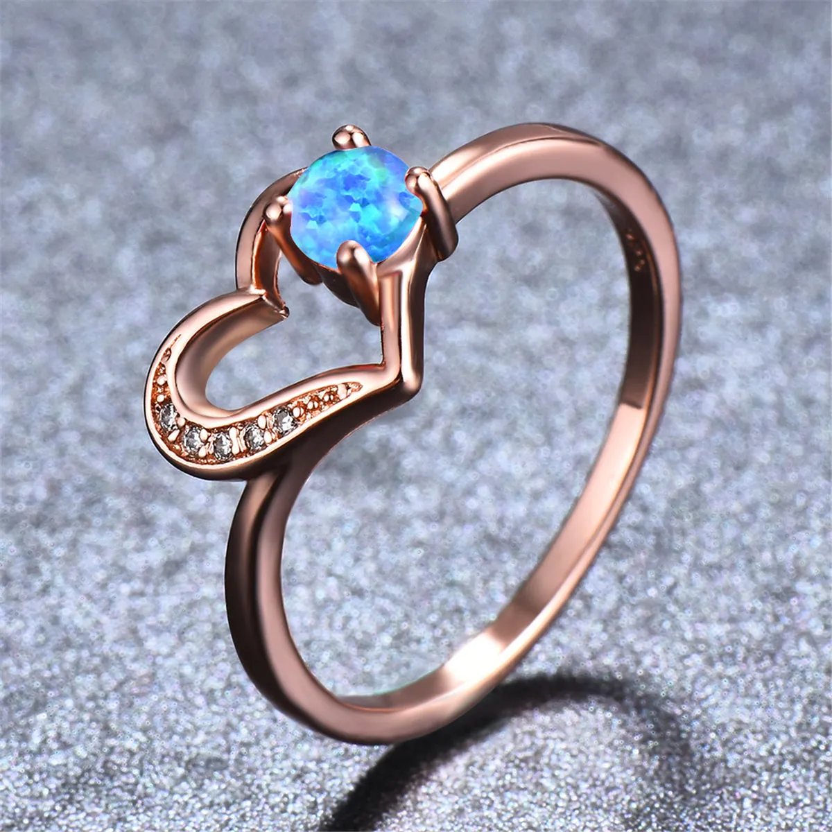 Blue Opal & 18K Rose Gold-Plated Open Heart Ring