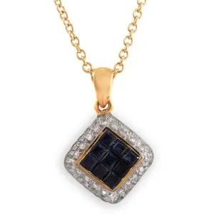 Blue Sapphire & Pave Diamond Halo Pendant Necklace, 18k Yellow Gold