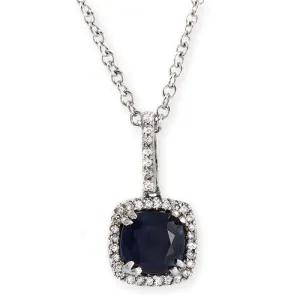 Blue Sapphire And Diamond on a Halo Design Pendant Necklace, 18k White Gold