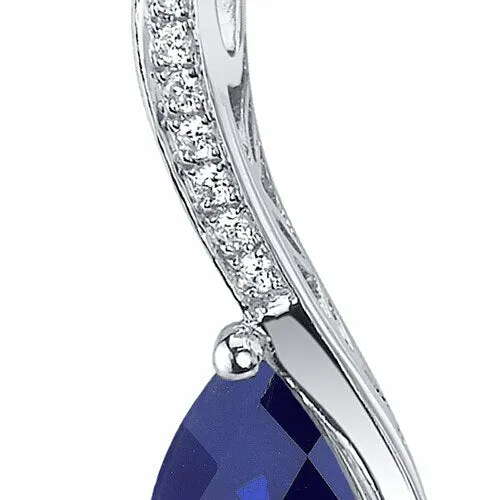 Blue Sapphire Pendant Necklace Sterling Silver 2.25 Carats