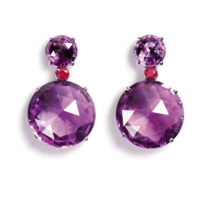 Bouquet - Drop Earrings with Amethyst and Rubies, 18k Blackened Gold