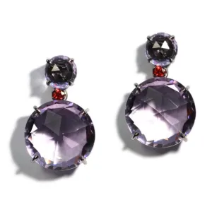 Bouquet - Drop Earrings with Rose de France and Orange Sapphires, Blackened Silver