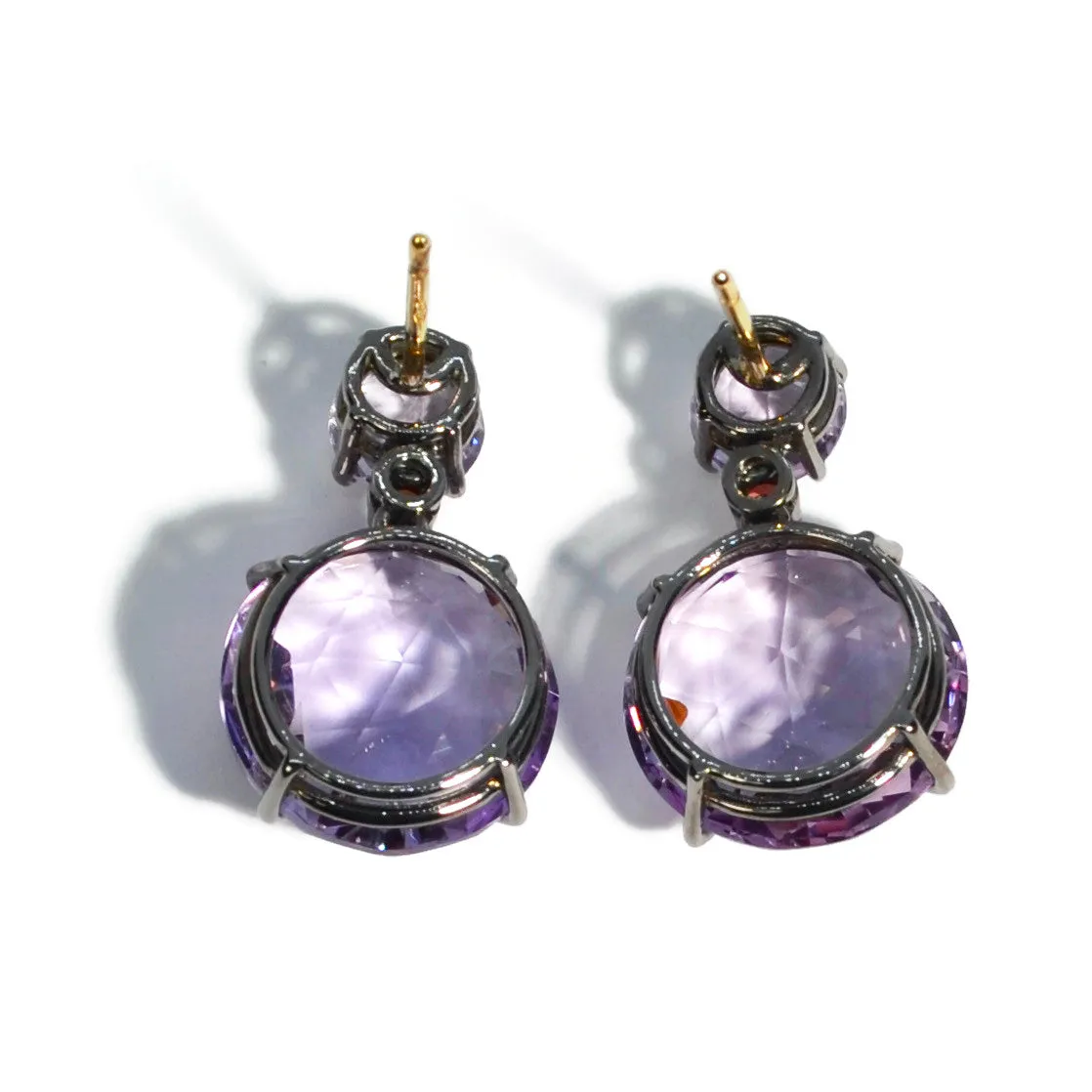 Bouquet - Drop Earrings with Rose de France and Orange Sapphires, Blackened Silver