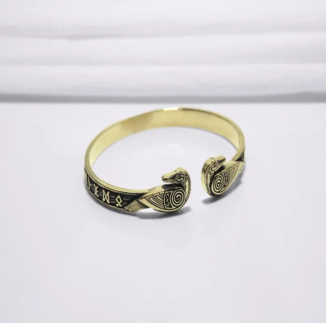 Bronze Viking Odins Ravens Runic Bracelet