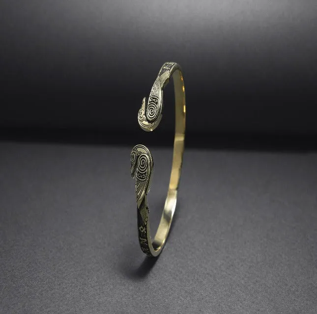 Bronze Viking Odins Ravens Runic Bracelet