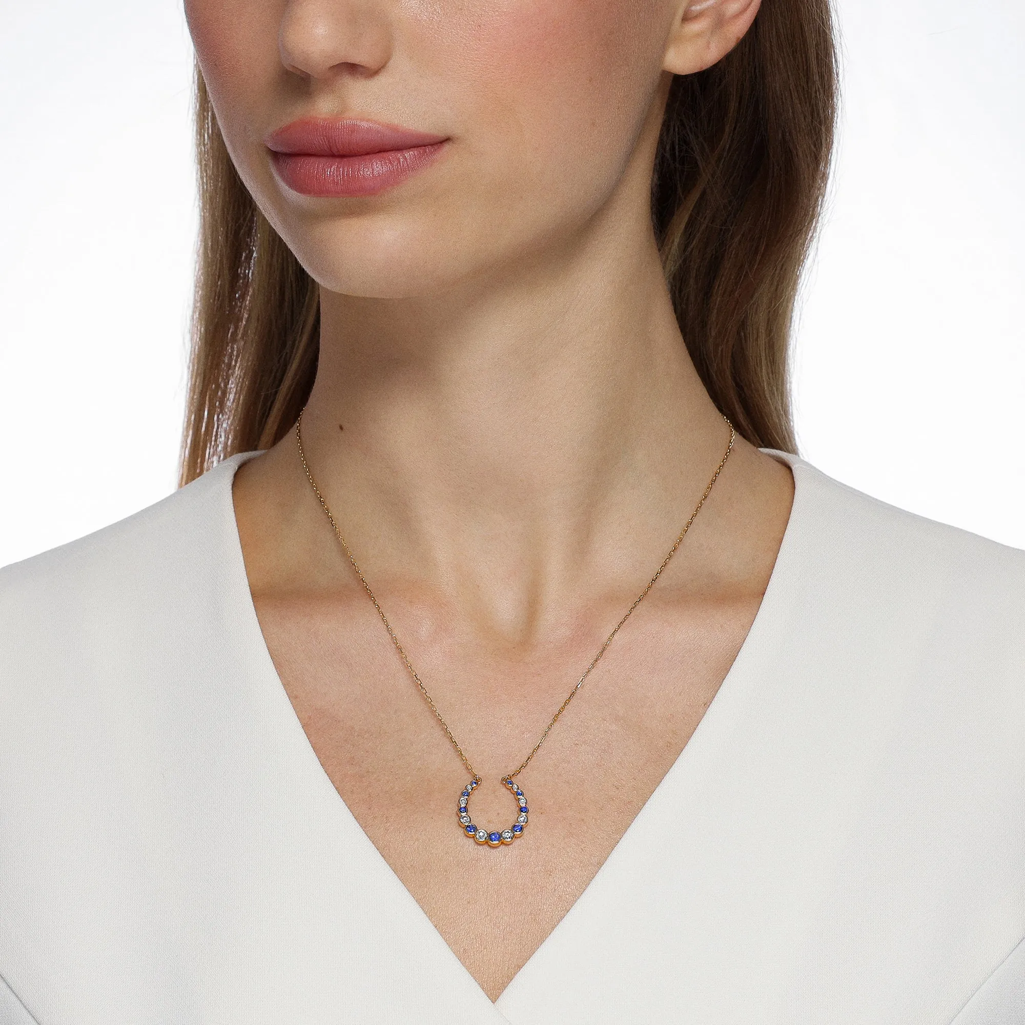 Bubbly Horseshoe Sapphire and Diamond Pendant