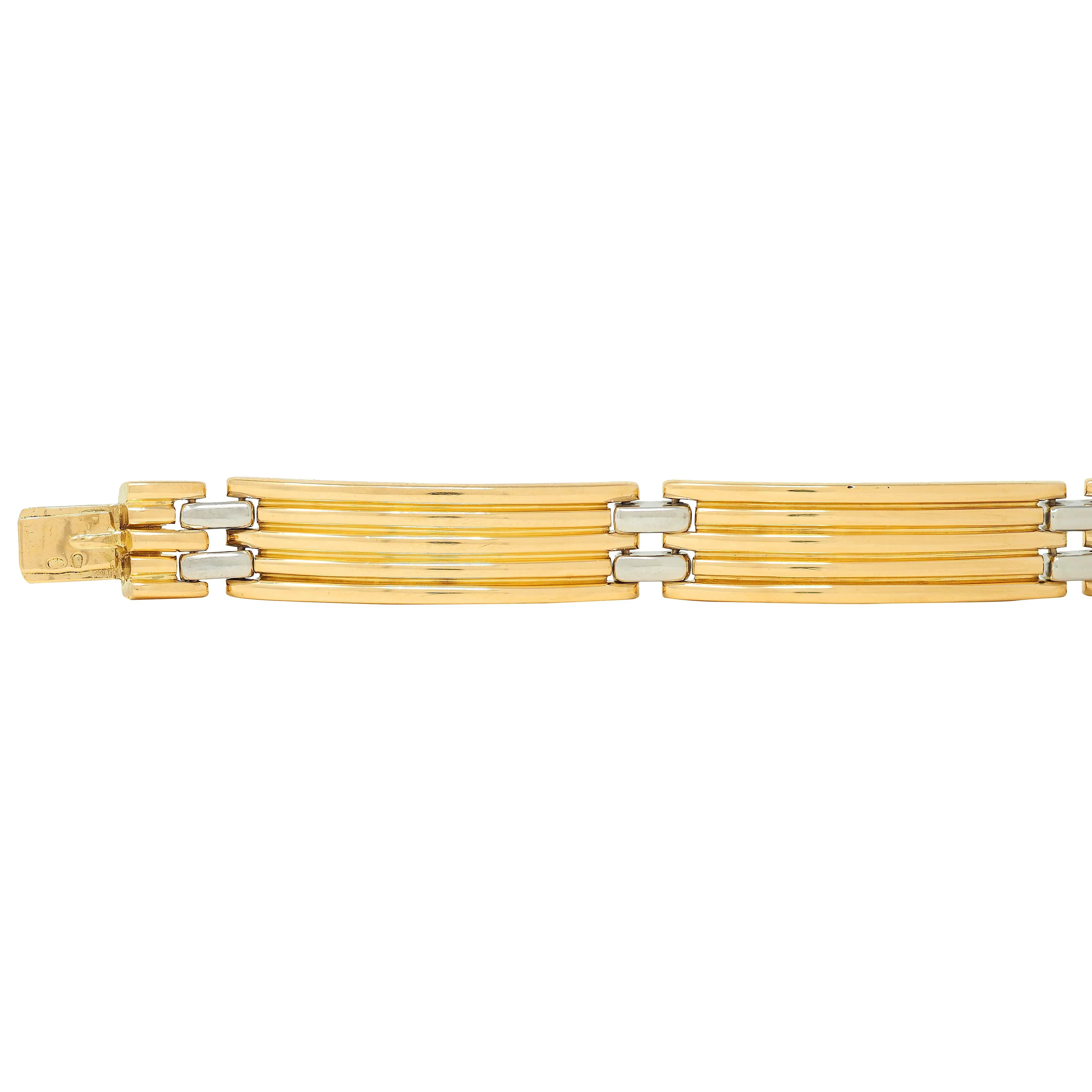 Bulgari French 1960's Platinum 18 Karat Yellow Gold Vintage Fluted Link Bracelet