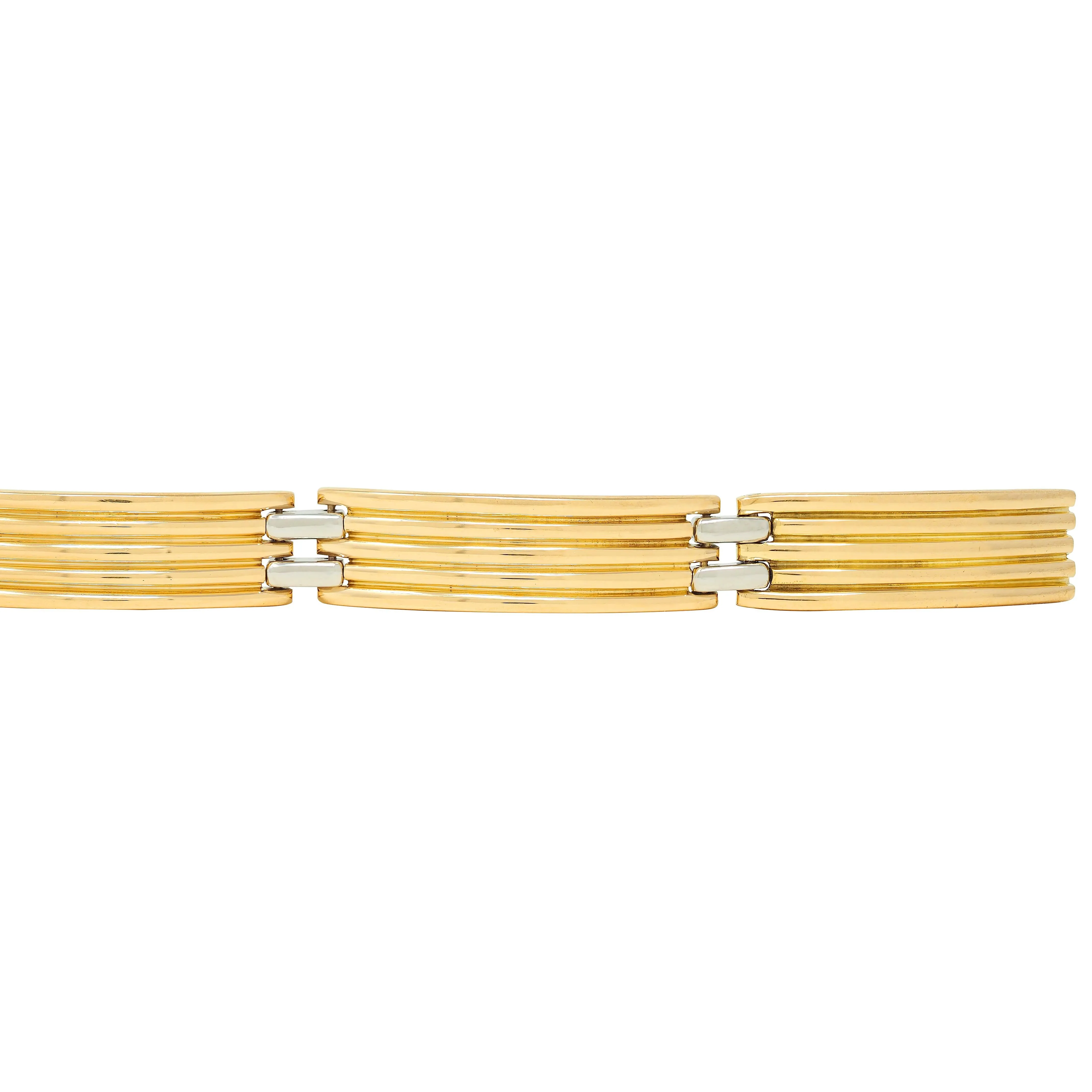 Bulgari French 1960's Platinum 18 Karat Yellow Gold Vintage Fluted Link Bracelet