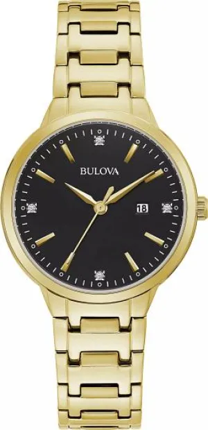 Bulova Ladies Diamond-Dial Gold-Tone Watch