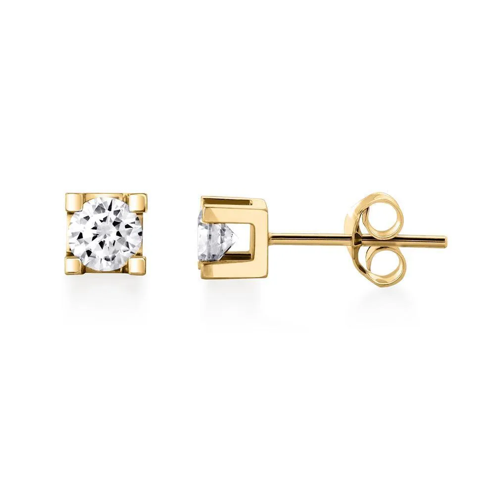 Canadian Diamond 0.33ct Solitaire Earrings in Four Claw Setting Set in 14K Yellow Gold
