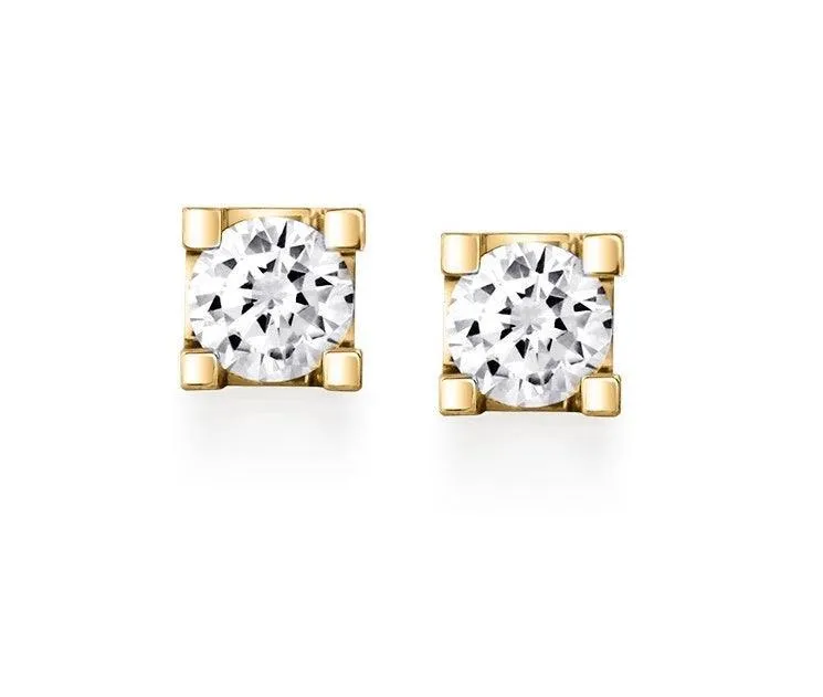 Canadian Diamond 0.33ct Solitaire Earrings in Four Claw Setting Set in 14K Yellow Gold