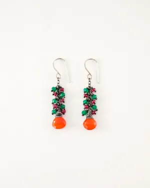 Carnelian, ruby, emerald green onyx earrings | Silver earrings