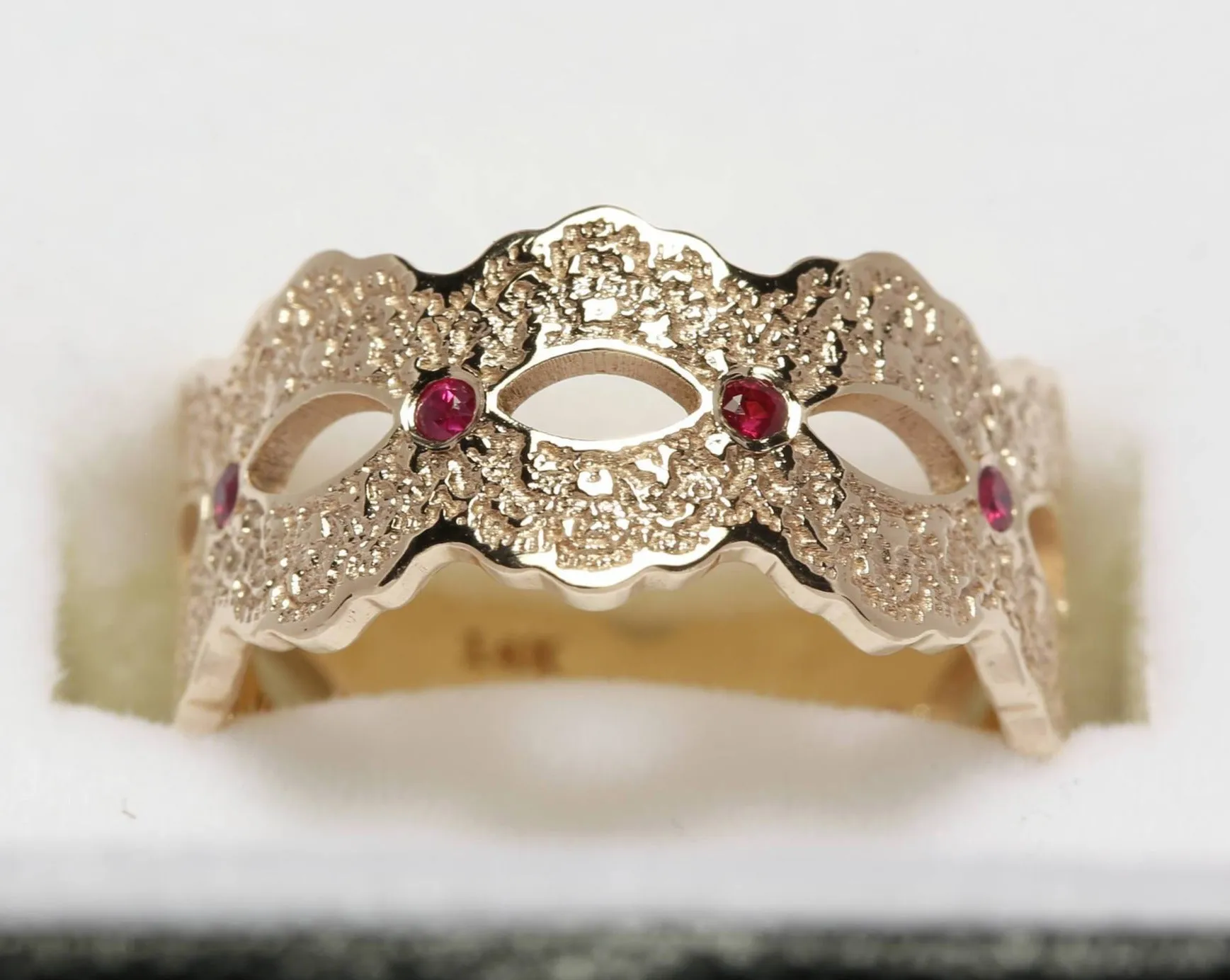 Celeste Lace Wedding Ring with Eternity Rubies - Size 8.25