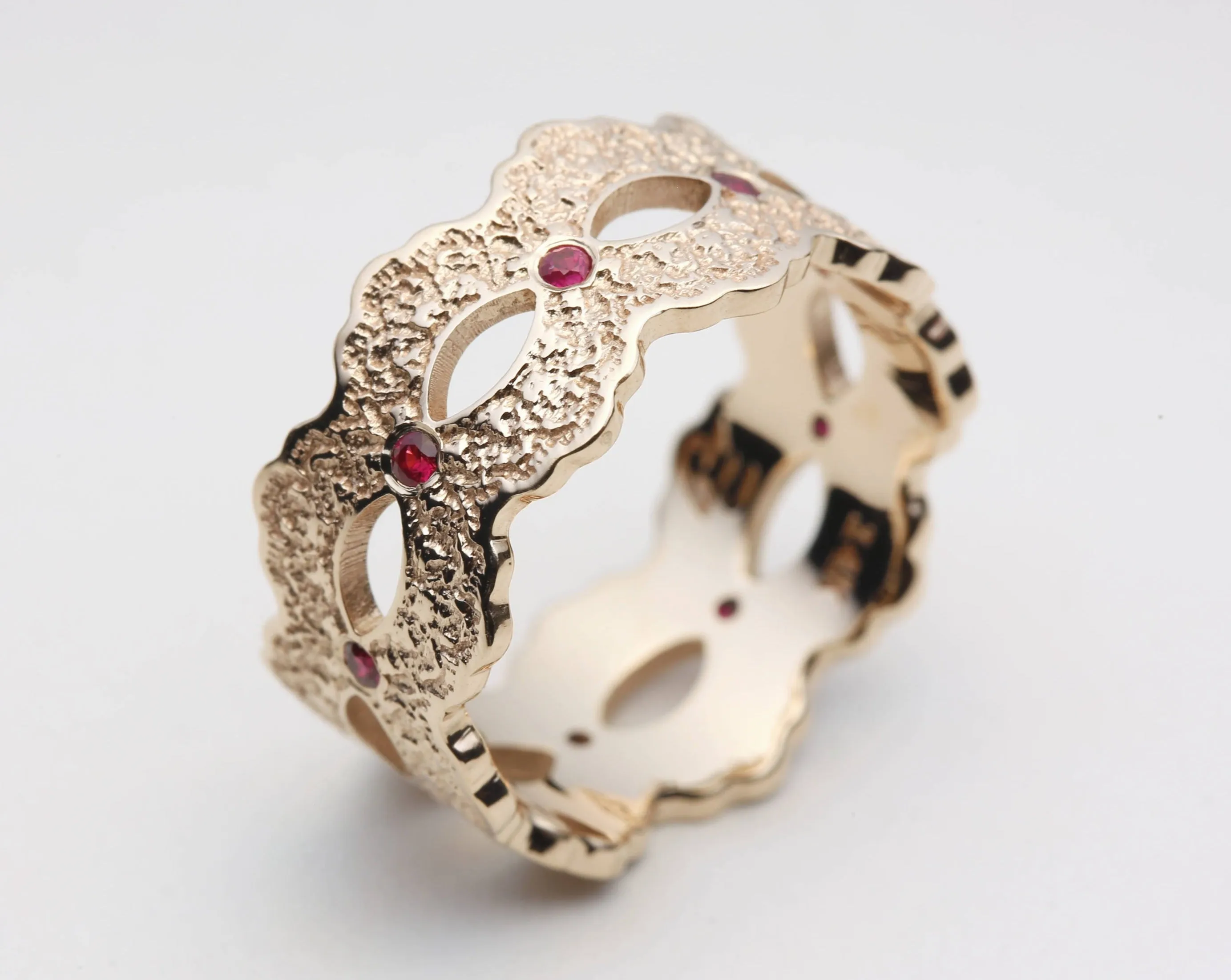 Celeste Lace Wedding Ring with Eternity Rubies - Size 8.25