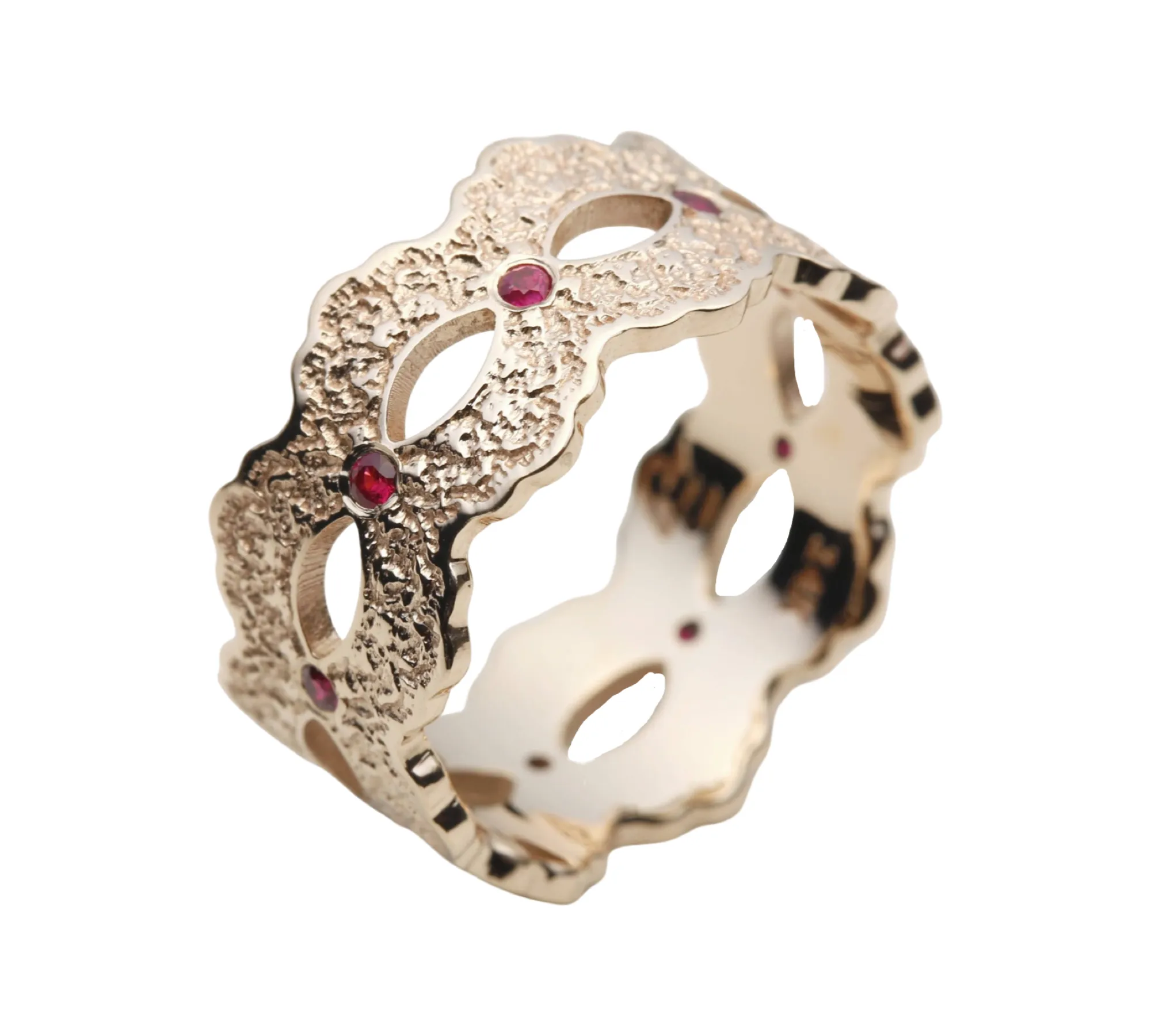 Celeste Lace Wedding Ring with Eternity Rubies - Size 8.25