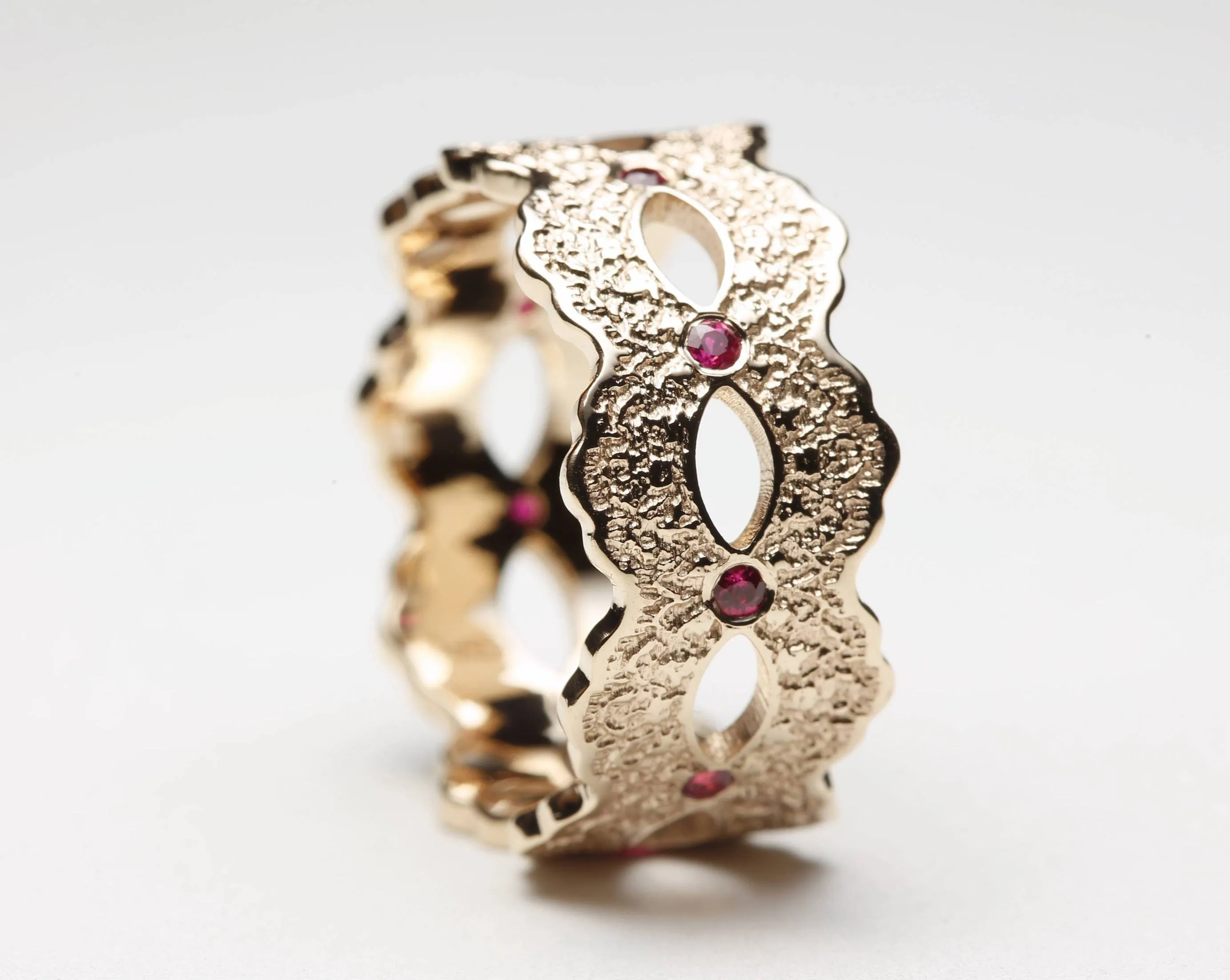 Celeste Lace Wedding Ring with Eternity Rubies - Size 8.25