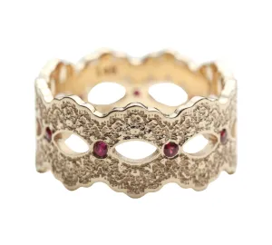 Celeste Lace Wedding Ring with Eternity Rubies - Size 8.25