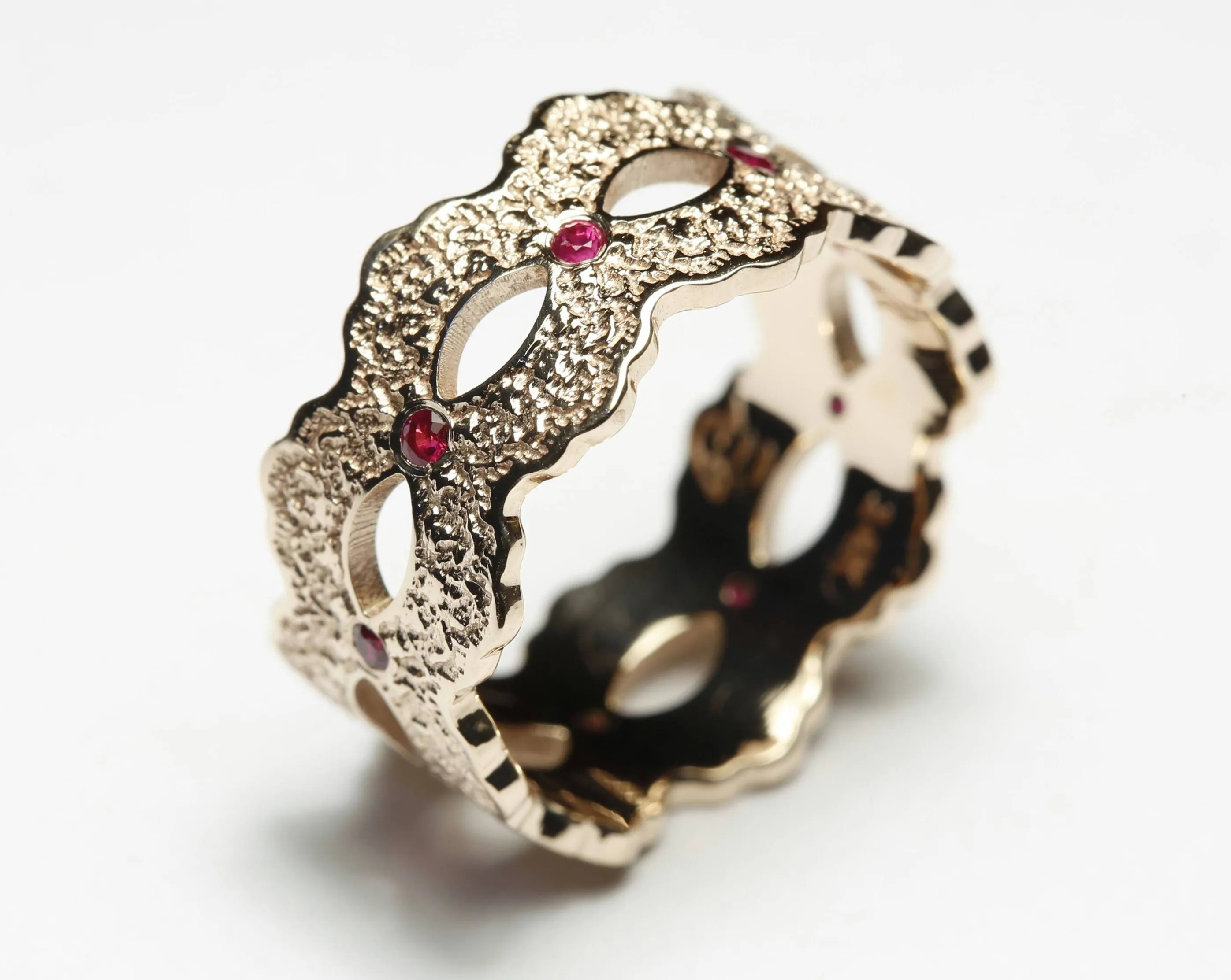 Celeste Lace Wedding Ring with Eternity Rubies - Size 8.25