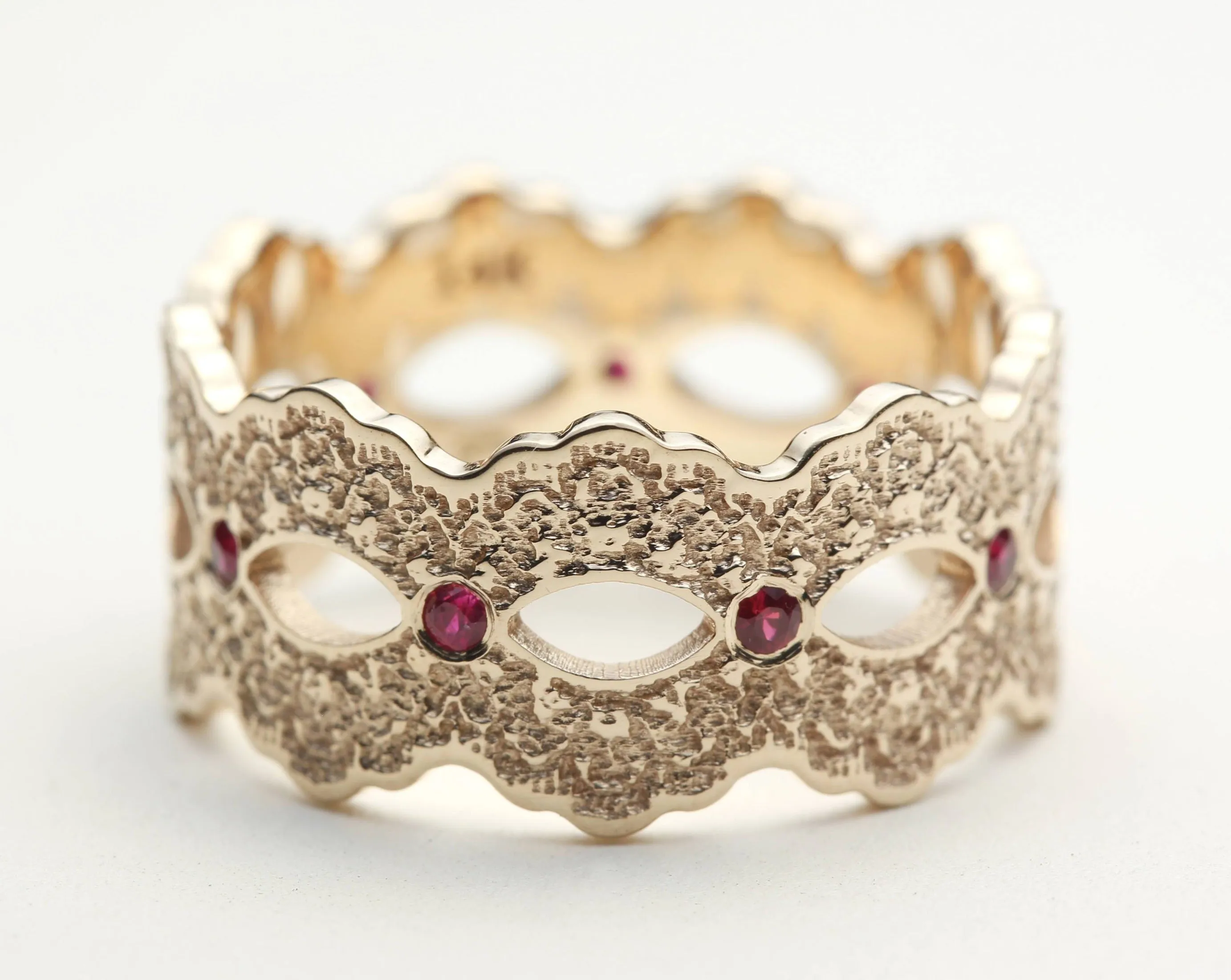 Celeste Lace Wedding Ring with Eternity Rubies - Size 8.25