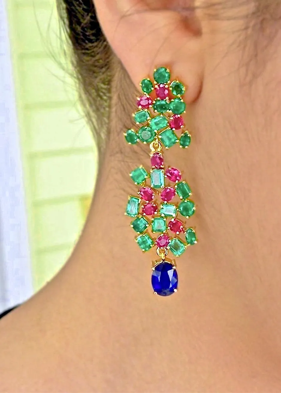 Chandeliers Tutti Frutti Burma Sapphire, Ruby and Colombia Emerald earrings