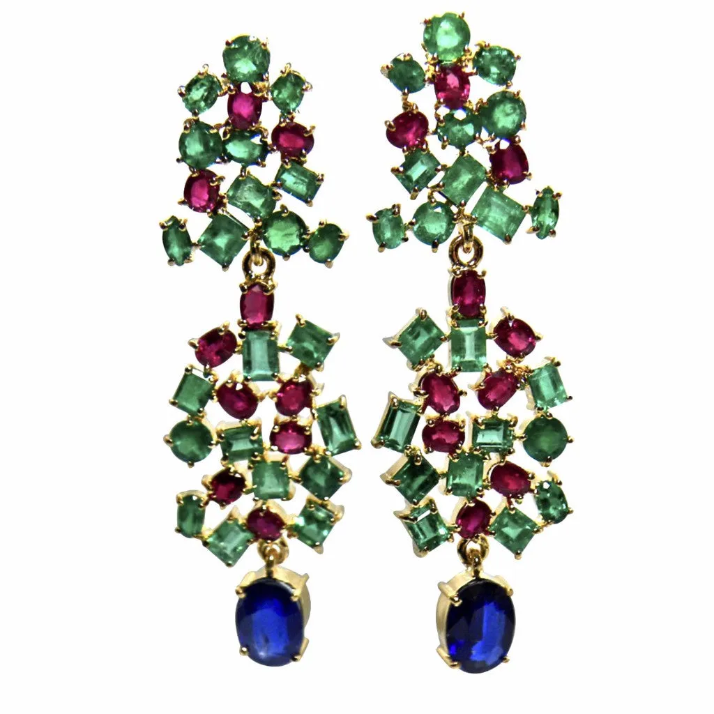 Chandeliers Tutti Frutti Burma Sapphire, Ruby and Colombia Emerald earrings