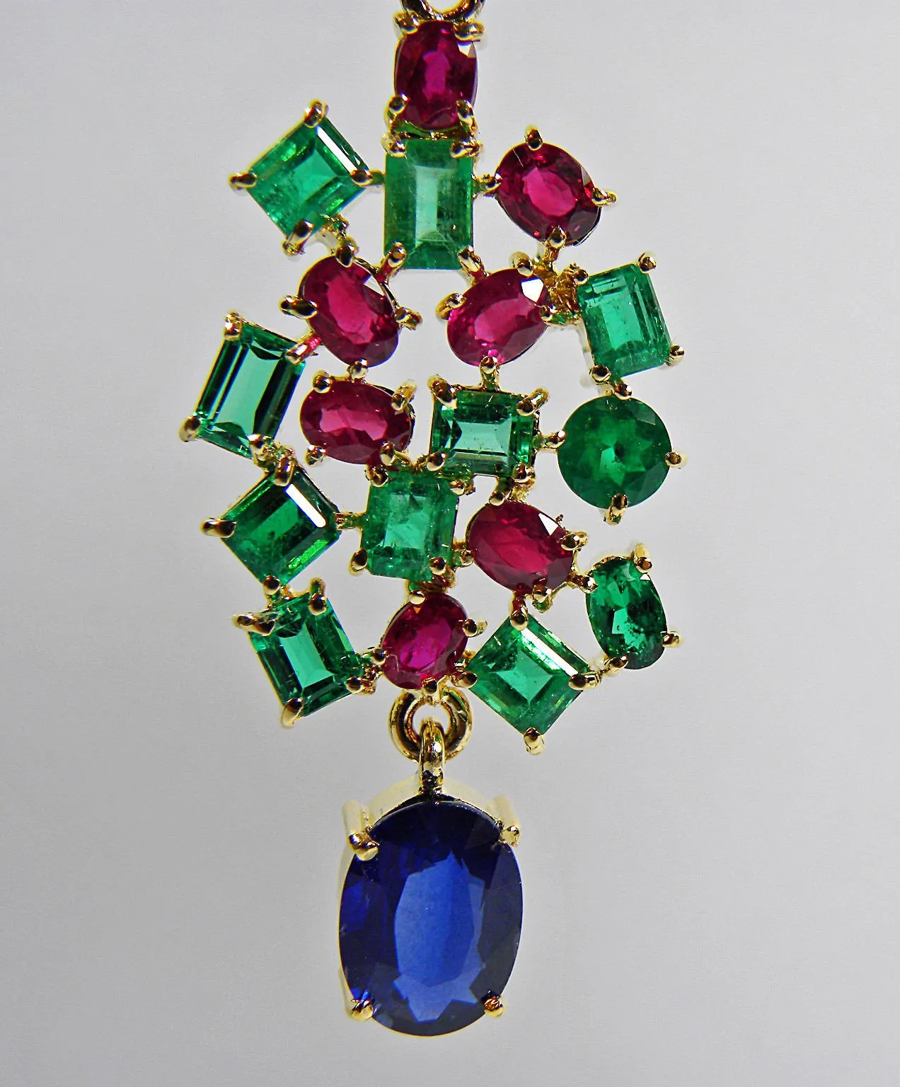 Chandeliers Tutti Frutti Burma Sapphire, Ruby and Colombia Emerald earrings