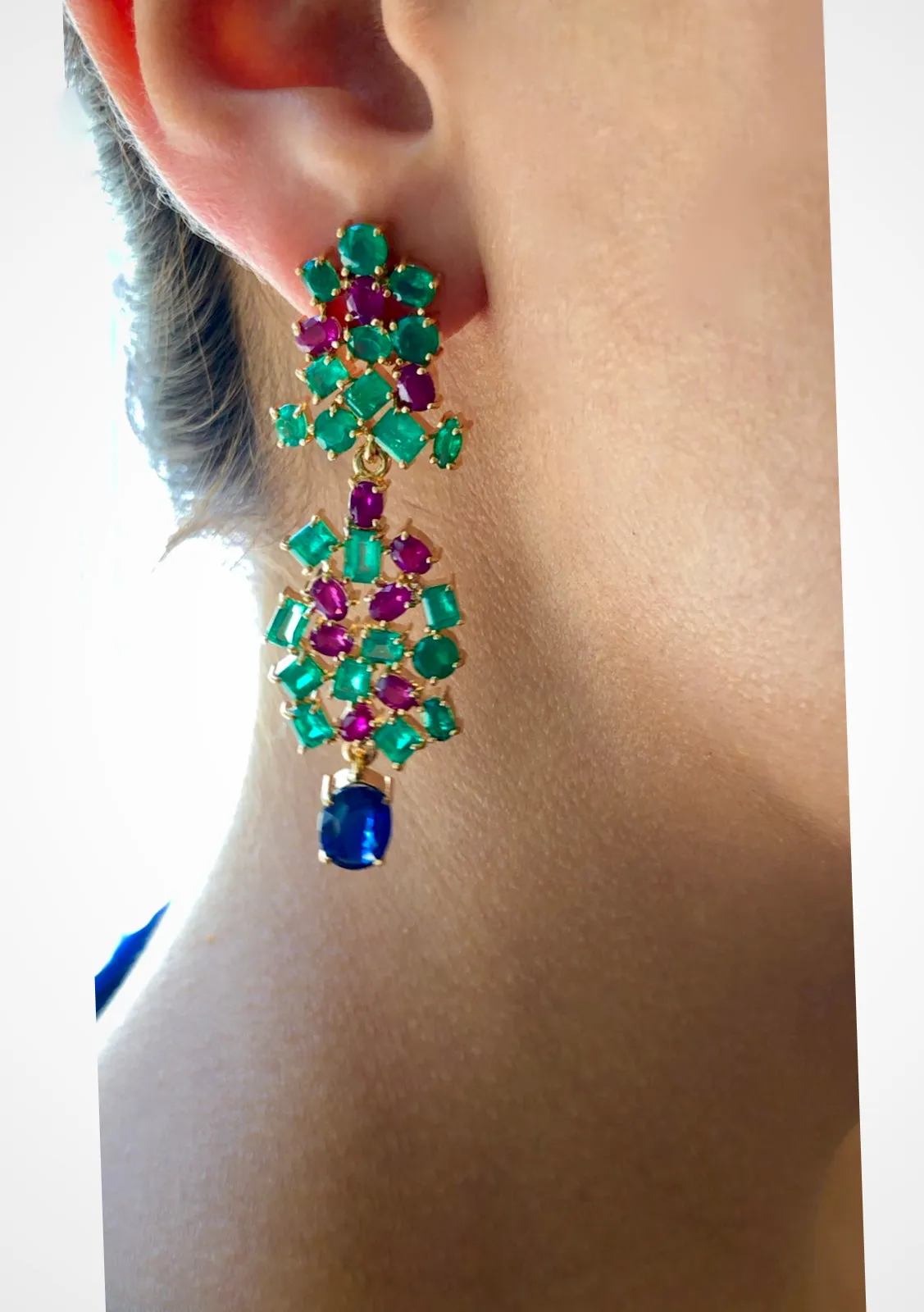Chandeliers Tutti Frutti Burma Sapphire, Ruby and Colombia Emerald earrings