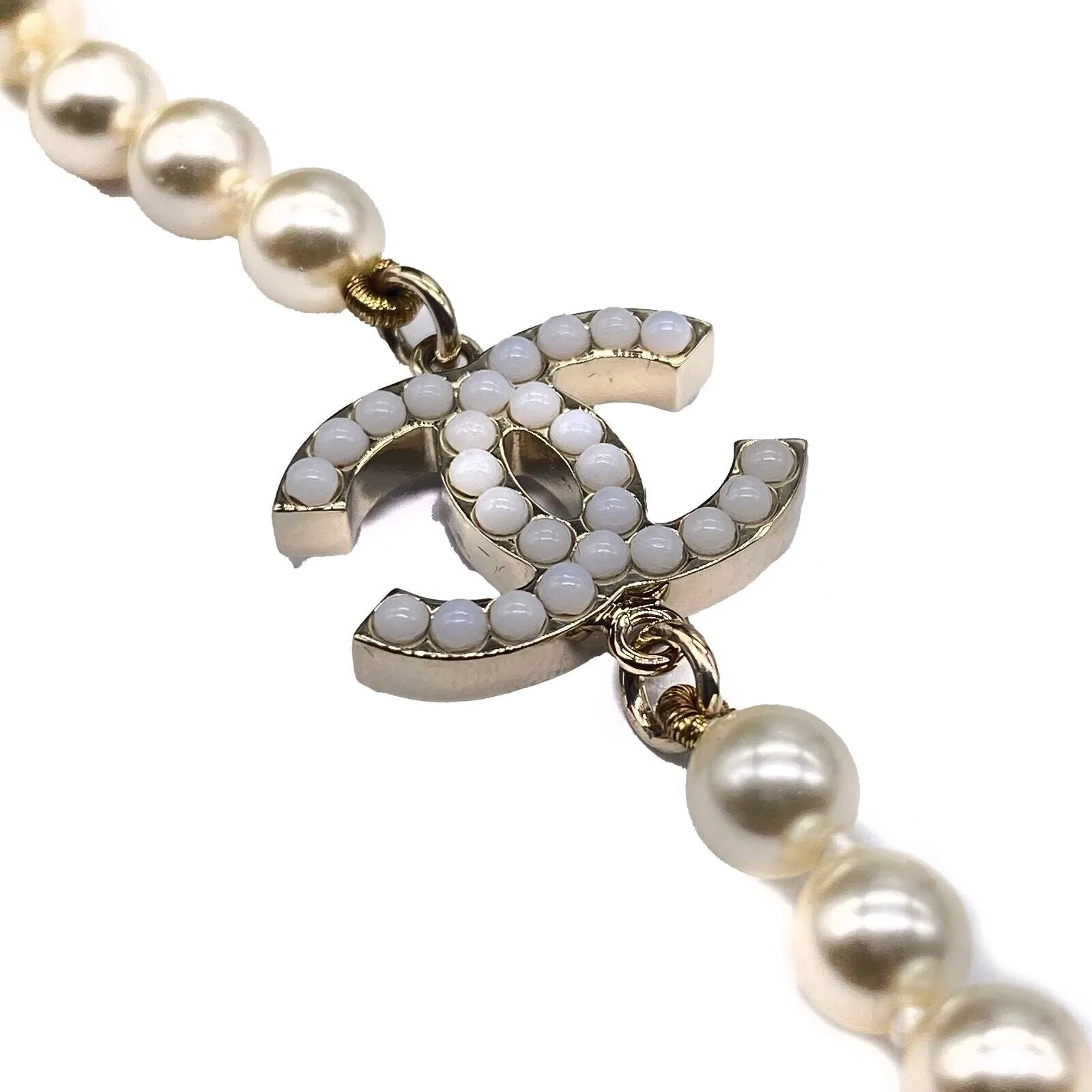 CHANEL - 13A 2 CC Charms Graduated Pearl Layering Necklace