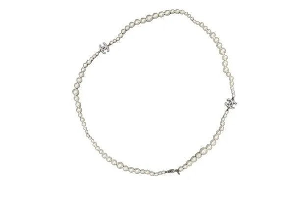CHANEL - 13A 2 CC Charms Graduated Pearl Layering Necklace
