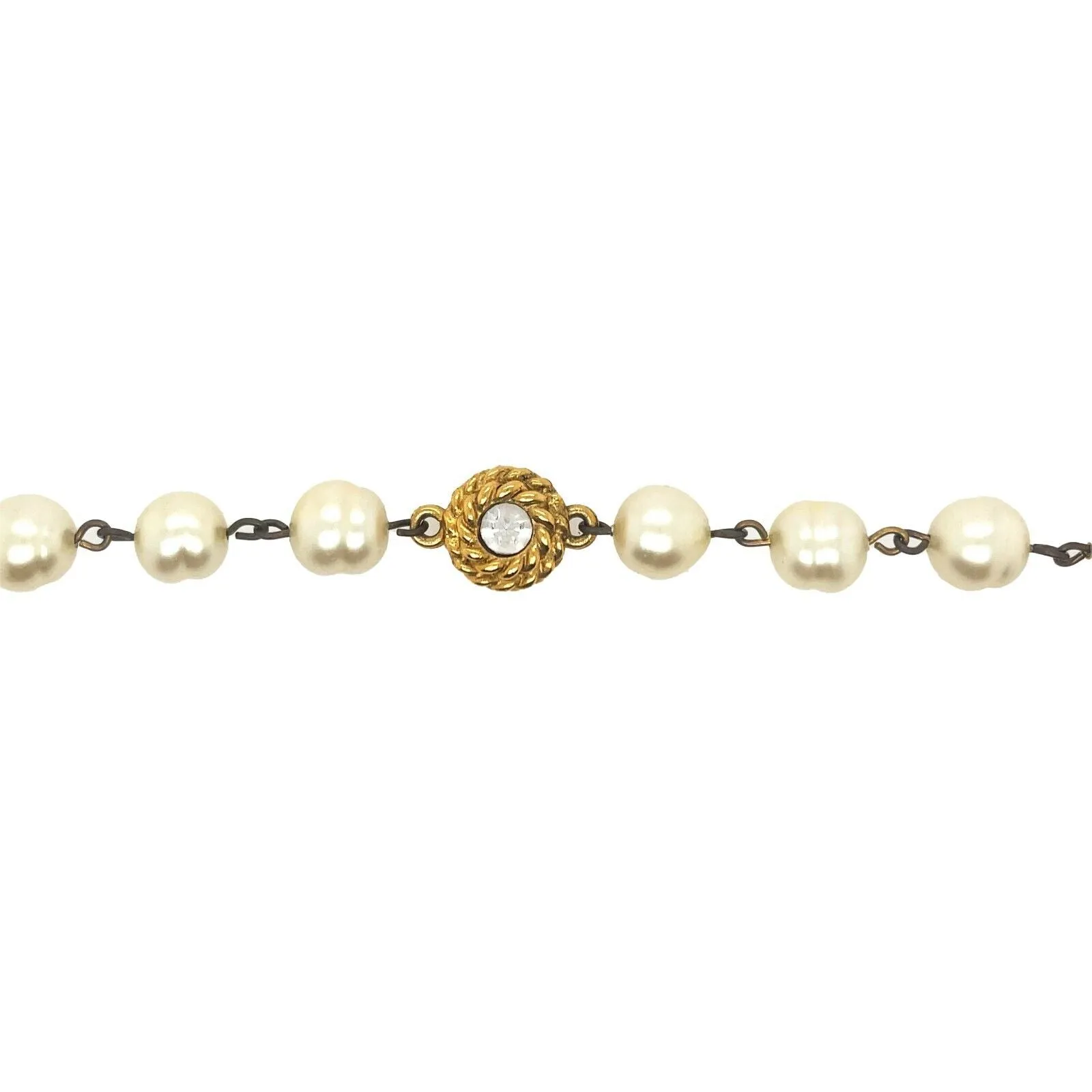 CHANEL - Vintage 80s Pearl Strass Crystal Accent - Pearl / Gold Necklace