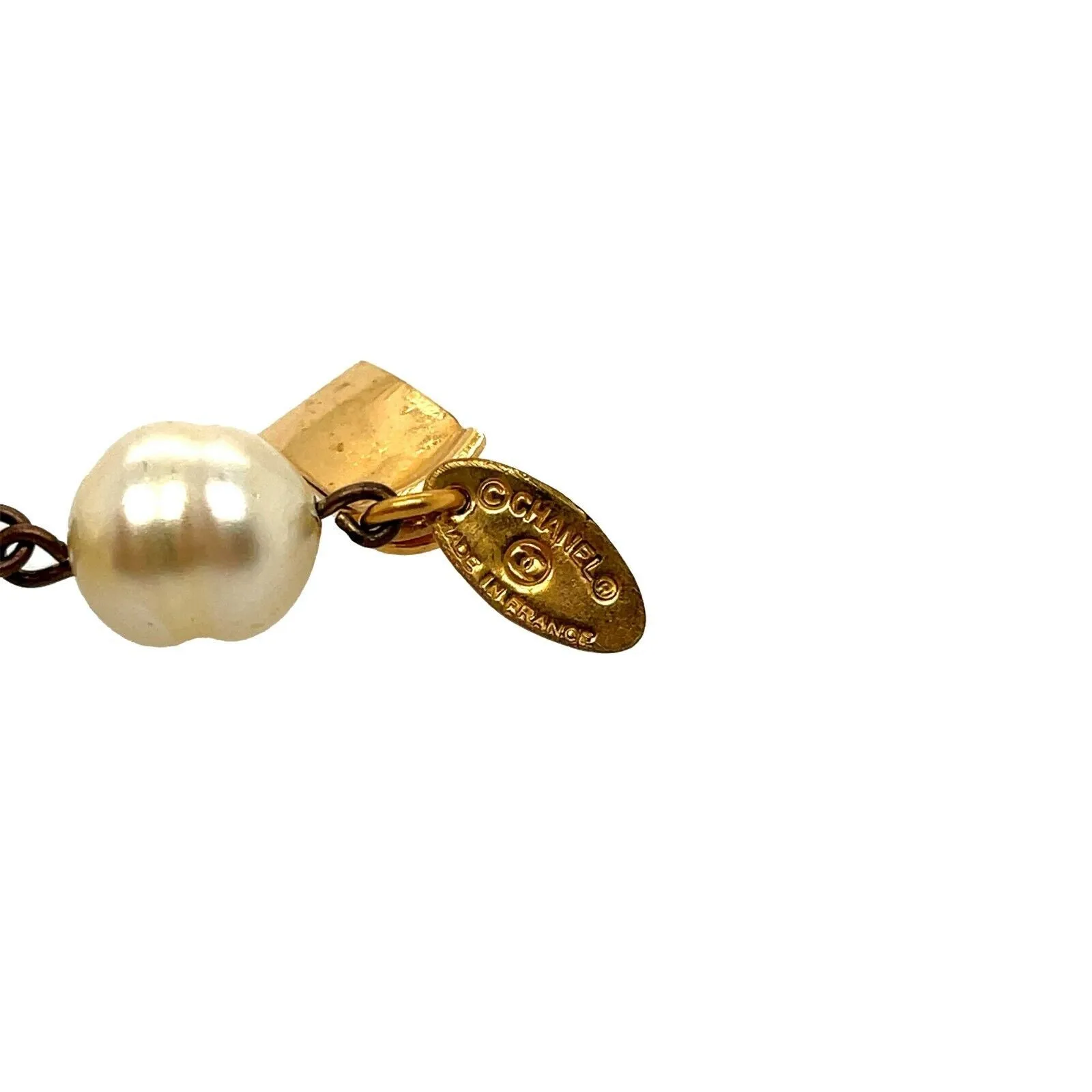 CHANEL - Vintage 80s Pearl Strass Crystal Accent - Pearl / Gold Necklace