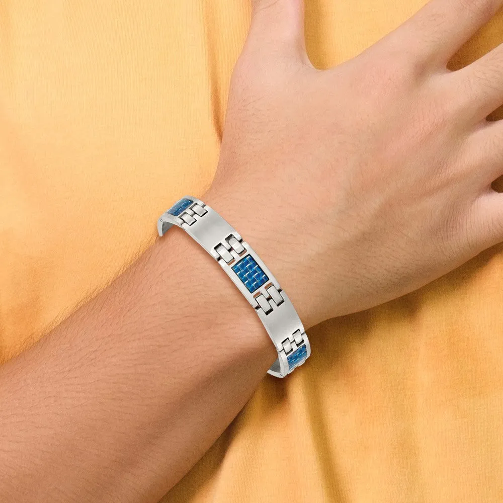 Chisel Stainless Steel Brushed with Blue Carbon Fiber Inlay 8.5 inch Link Bracelet