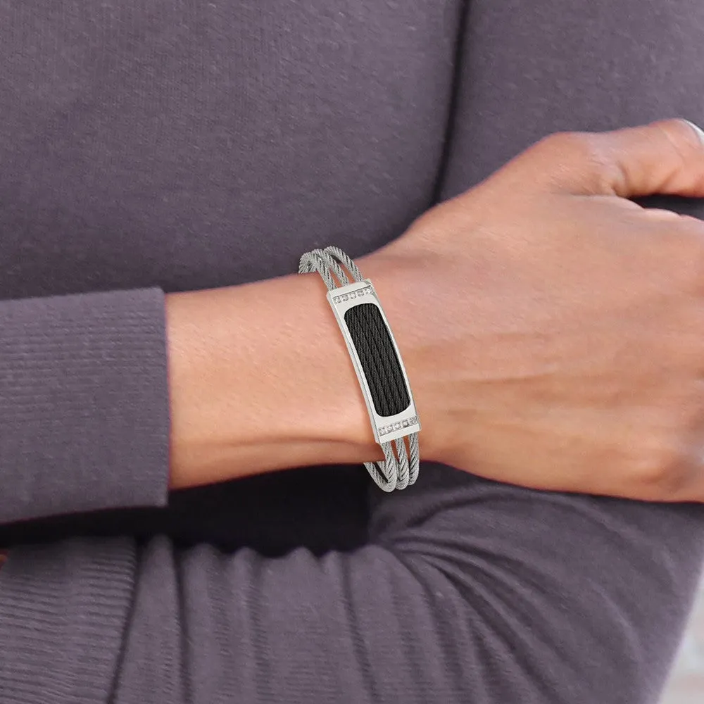 Chisel Stainless Steel Polished Black IP-plated with .15 carat Diamond 7.75 inch Bracelet