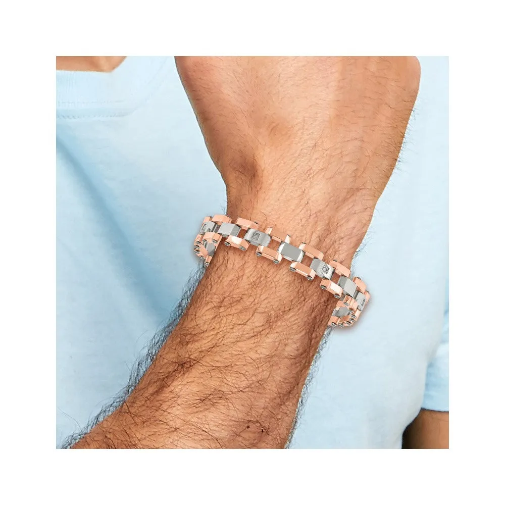 Chisel Stainless Steel Polished Rose IP-plated with 1/5 carat Diamond 8.75 inch Bracelet