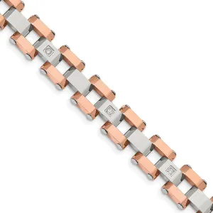 Chisel Stainless Steel Polished Rose IP-plated with 1/5 carat Diamond 8.75 inch Bracelet