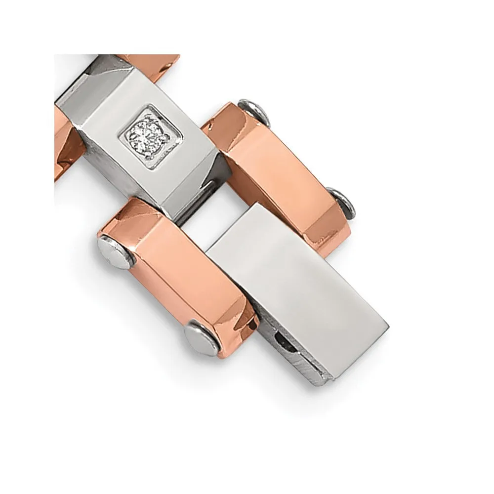 Chisel Stainless Steel Polished Rose IP-plated with 1/5 carat Diamond 8.75 inch Bracelet
