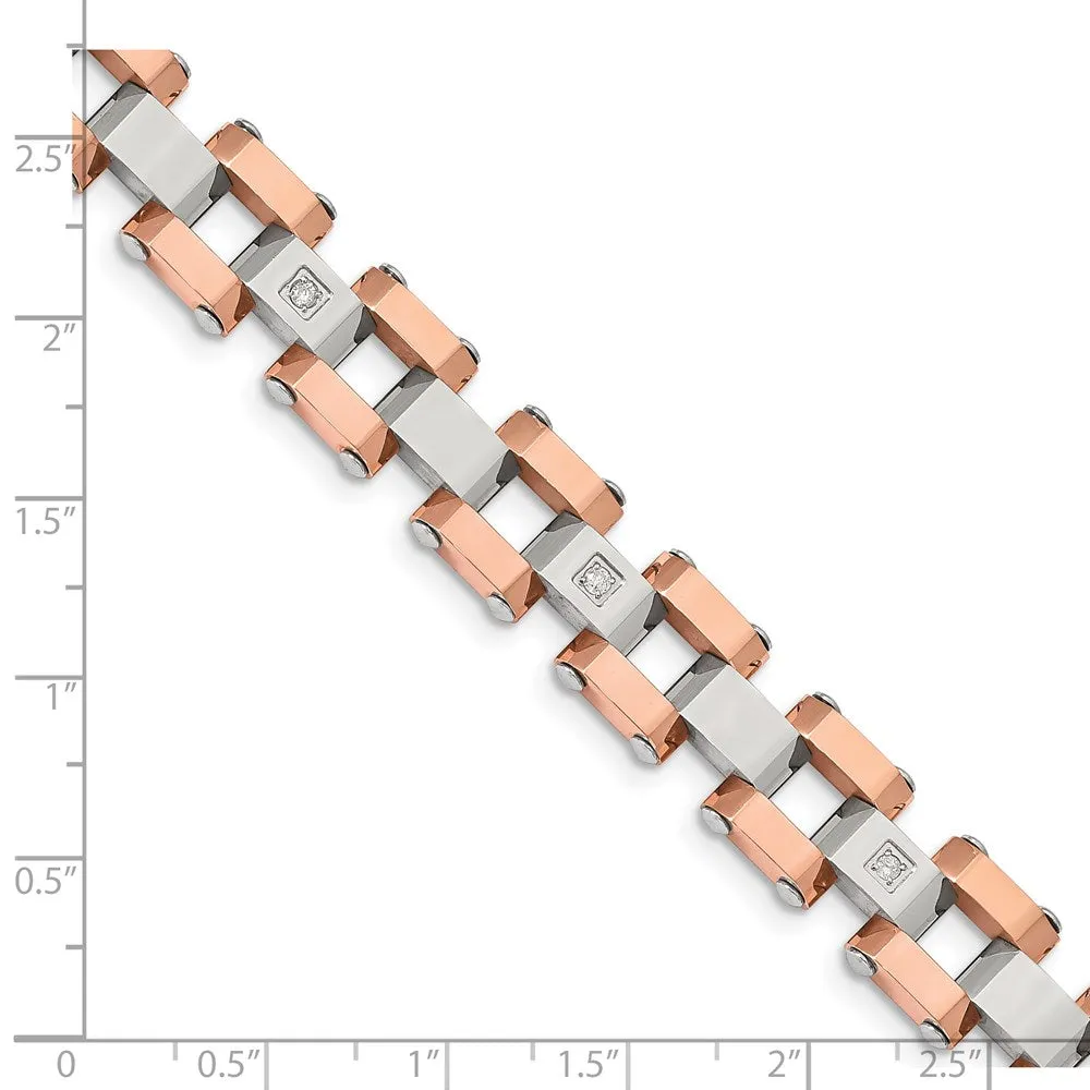 Chisel Stainless Steel Polished Rose IP-plated with 1/5 carat Diamond 8.75 inch Bracelet