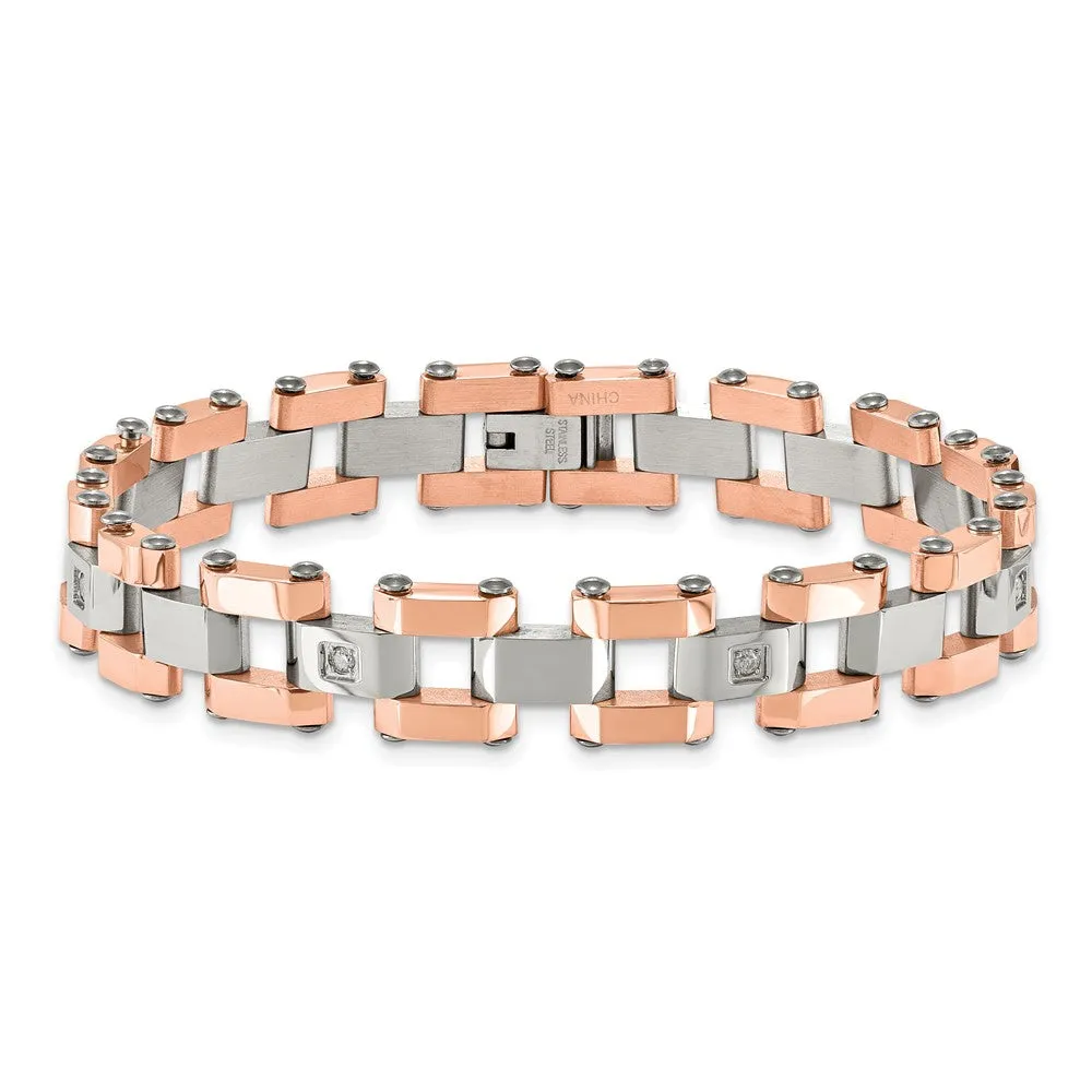 Chisel Stainless Steel Polished Rose IP-plated with 1/5 carat Diamond 8.75 inch Bracelet