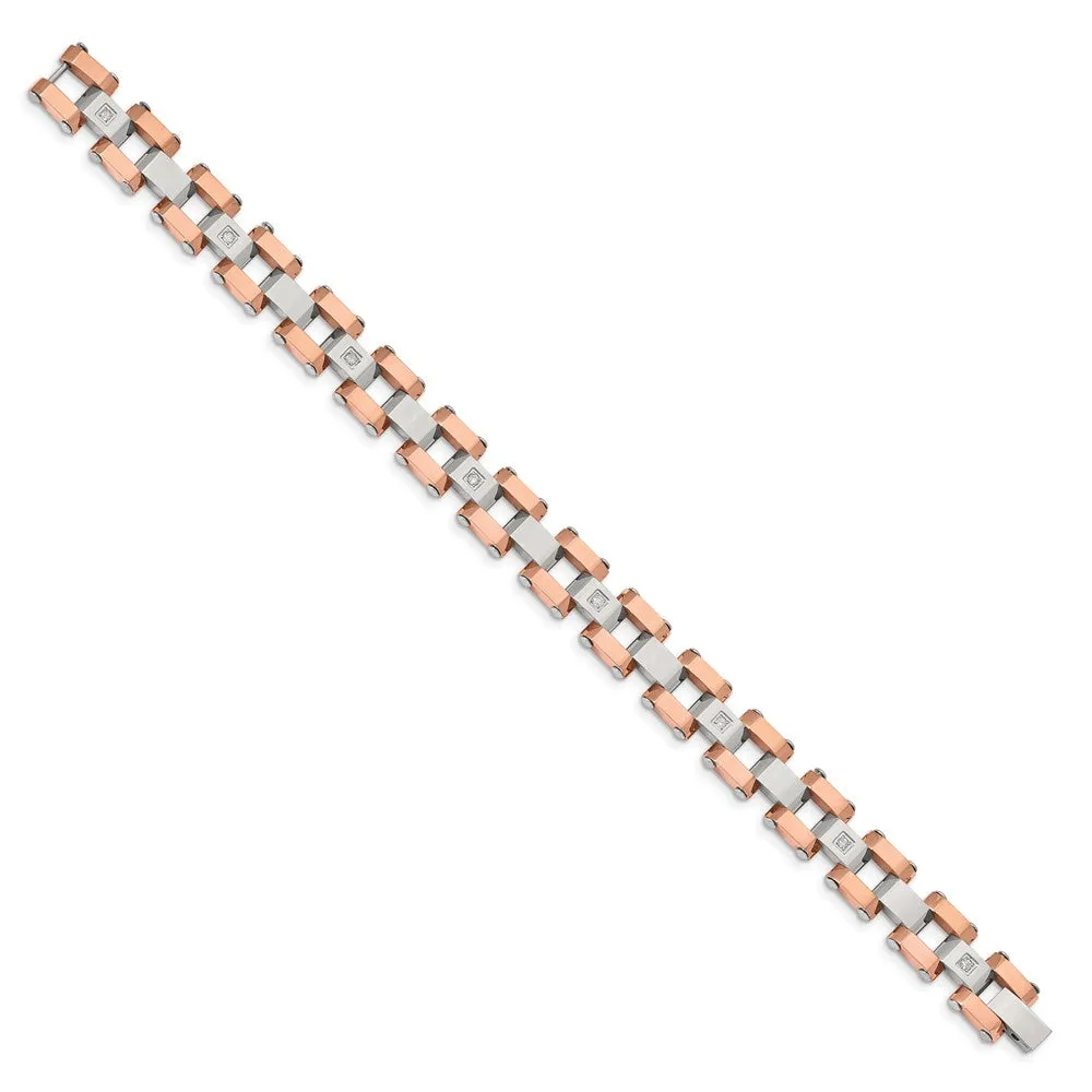 Chisel Stainless Steel Polished Rose IP-plated with 1/5 carat Diamond 8.75 inch Bracelet