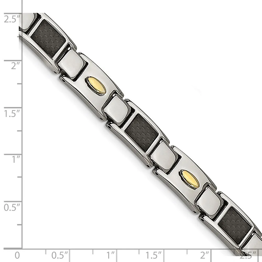 Chisel Stainless Steel Polished Yellow IP-plated with Black Carbon Fiber Inlay 8.5 inch Link Bracelet