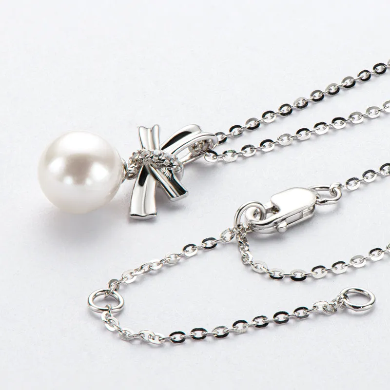 Classic Bowknot Natural Freshwater Pearl Pendant Necklace