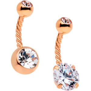 Clear Gem Rose Gold Tone Totally Twisted Belly Ring Set of 2