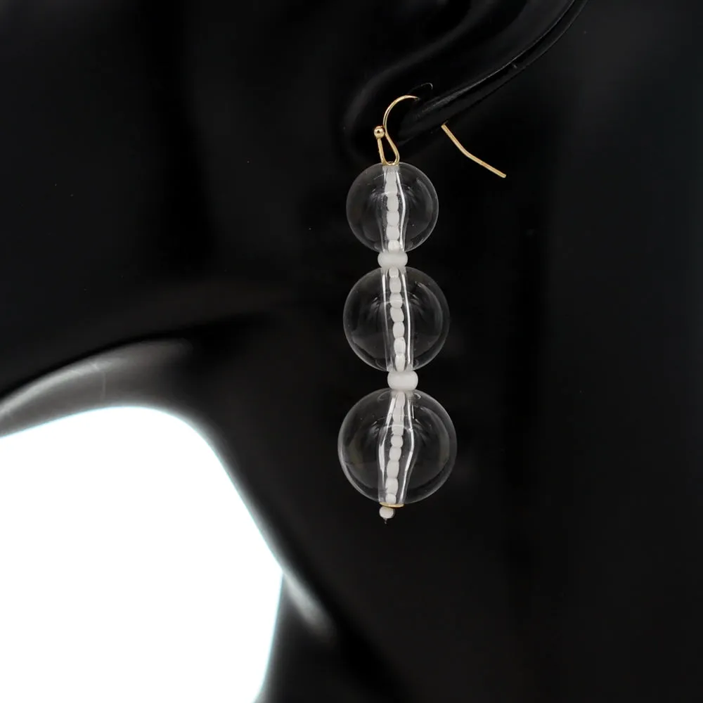 Clear Transparent Triple Ball Drop Earrings