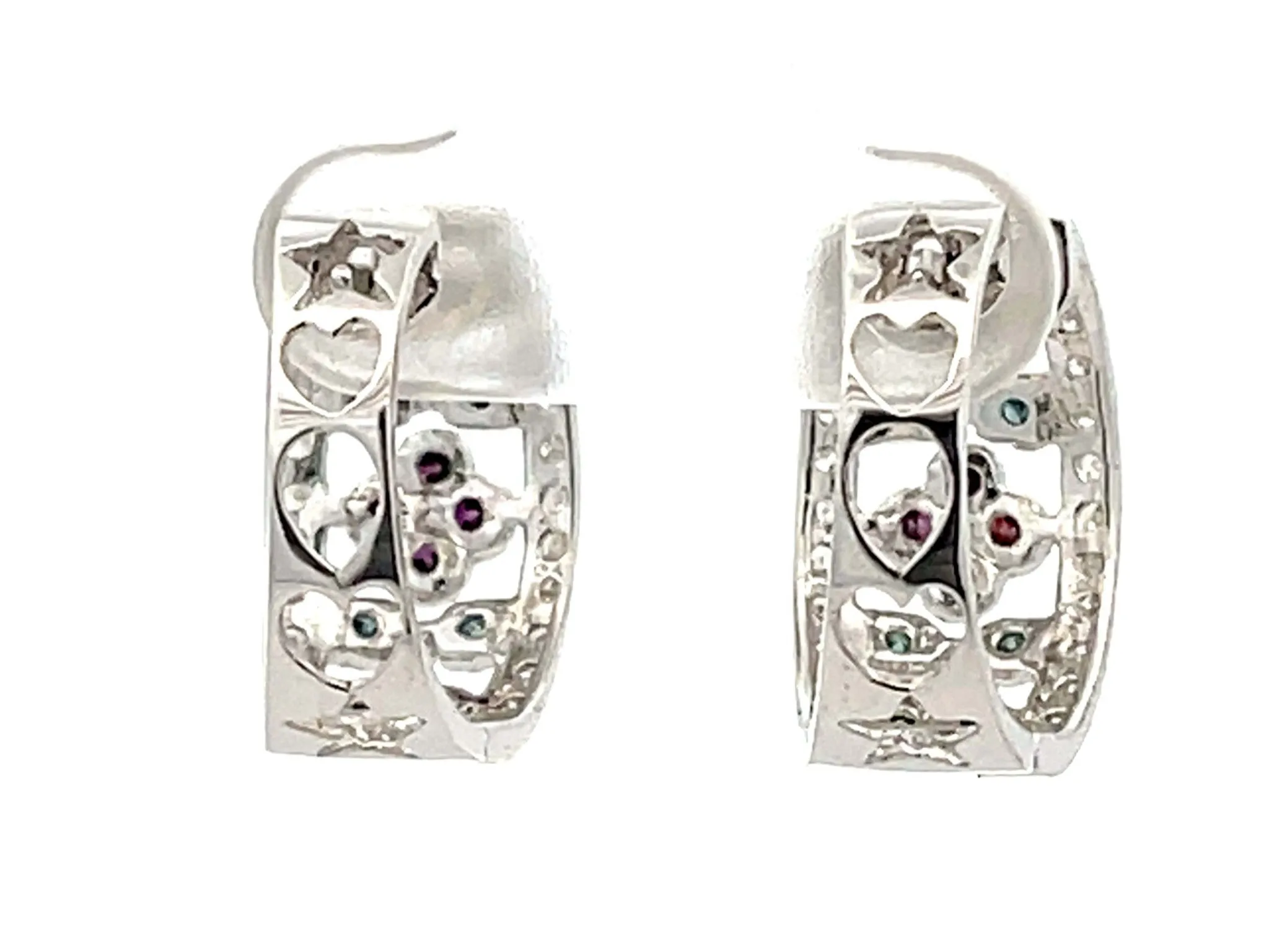 Colored Diamond Hoop Earrings in 14K White Gold