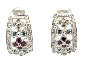 Colored Diamond Hoop Earrings in 14K White Gold