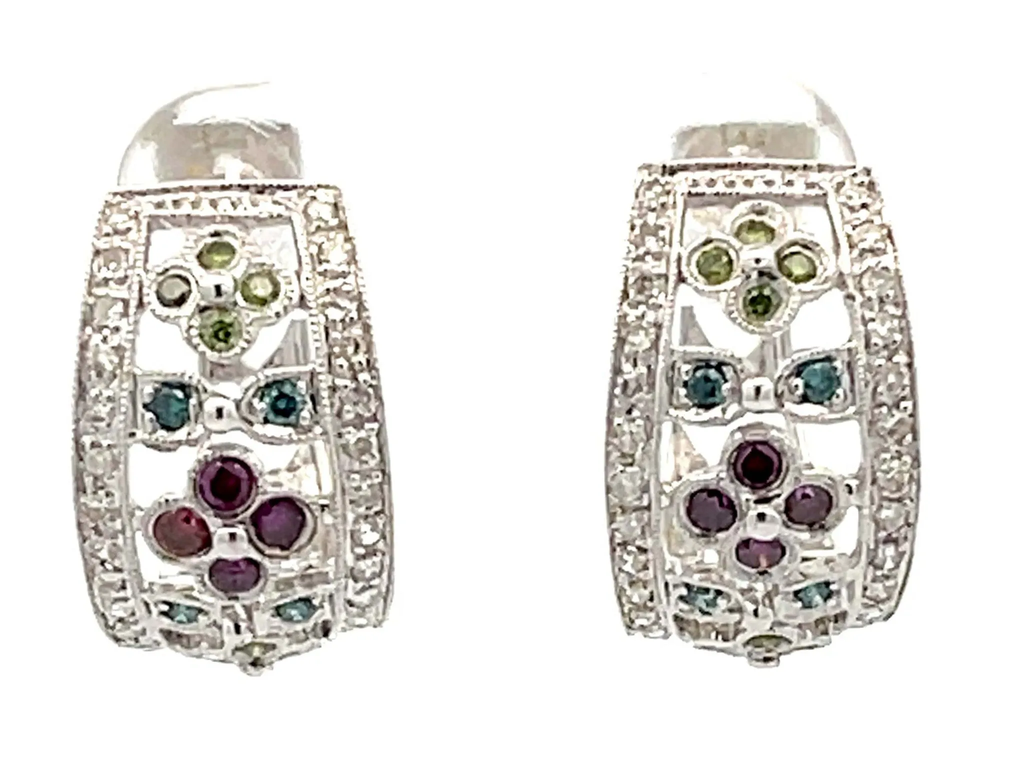 Colored Diamond Hoop Earrings in 14K White Gold