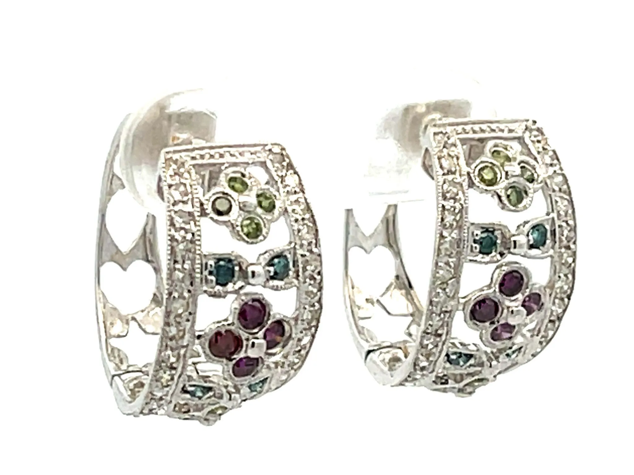 Colored Diamond Hoop Earrings in 14K White Gold